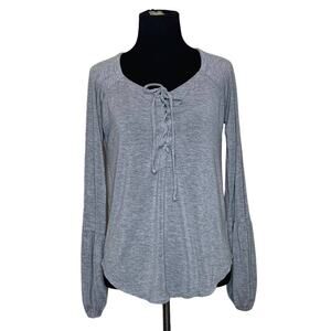 Chaser Brand Grey Lace Up Bishop Long Sleeve Boho top size XS